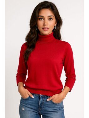 Chicos Size 0 Red Rayon Blend Mock Neck Sweater Top Soft Knit Minimalist Core